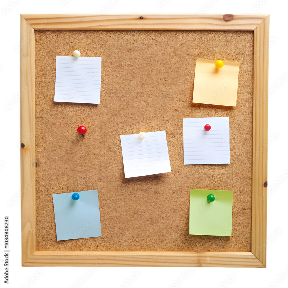 cork board with pinned papers isolated on transparent background cork board with pinned papers isolated on transparent background