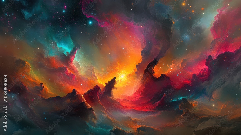 Colorful galaxy with abstract nebulae and star clusters, creating a vibrant and otherworldly cosmic backdrop Colorful galaxy with abstract nebulae and star clusters, creating a vibrant and otherworldly cosmic backdrop