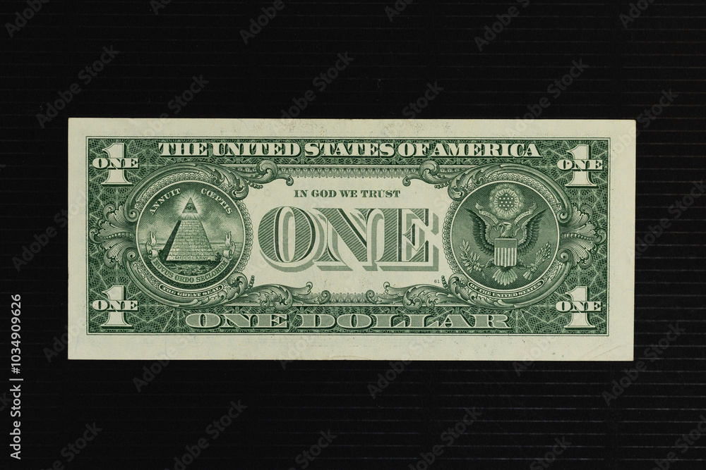 One dollar bill with Great Seal of the United States Banknote on Black