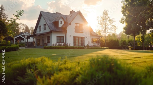 American-style house, green lawn