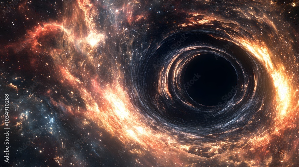 Abstract black hole system over star field with event horizon, gravity singularity in outer space. Abstract black hole system over star field with event horizon, gravity singularity in outer space.