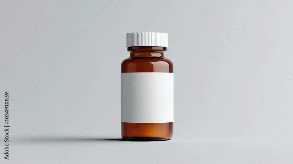 Empty medicine bottle with a blank label on a plain background Empty medicine bottle with a blank label on a plain background
