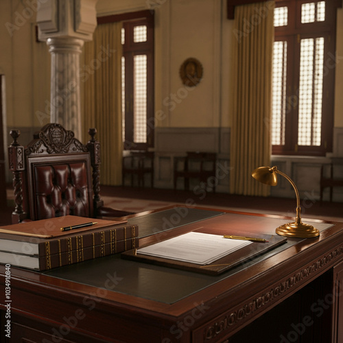 Elegant office desk with bo...