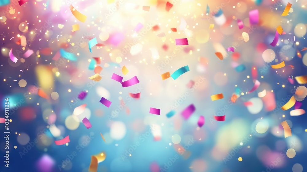 Naklejka premium Colorful background featuring confetti with bokeh effects ideal for festive celebrations or carnival themes