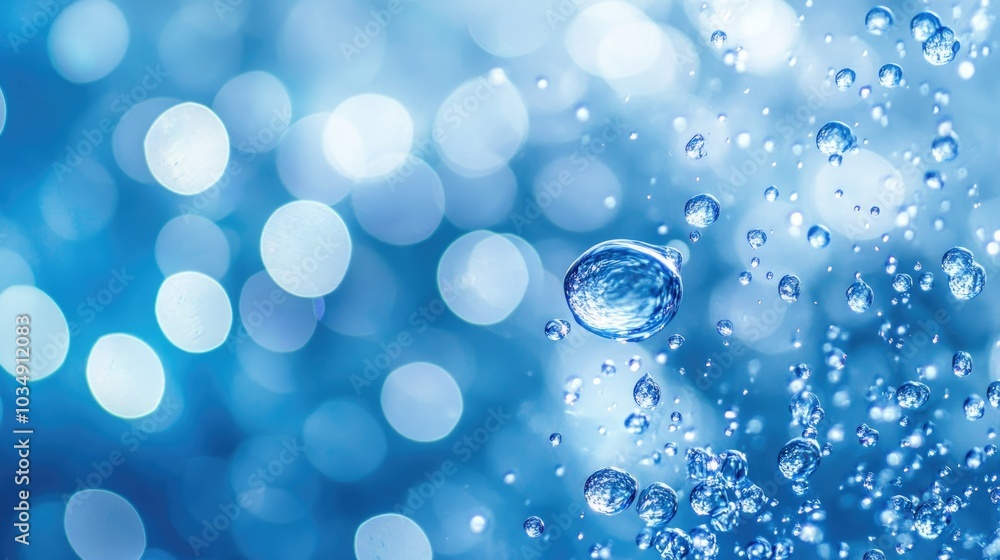 Macro shot of oxygen bubbles in water against a blue backdrop representing themes of ecology and environmental awareness Macro shot of oxygen bubbles in water against a blue backdrop representing themes of ecology and environmental awareness