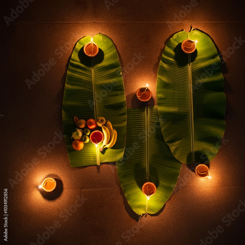 Lamps and offerings placed ...