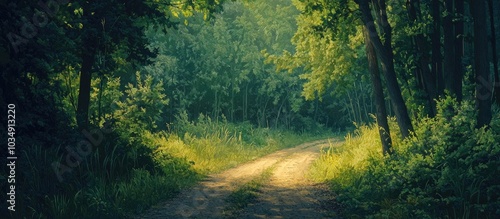 Overgrown Forest Road In A Dense Summer Forest Background Thicket Nature