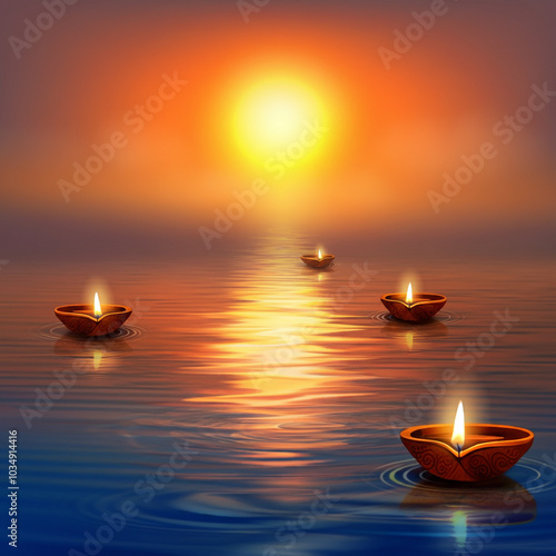 Sunset over calm water with...