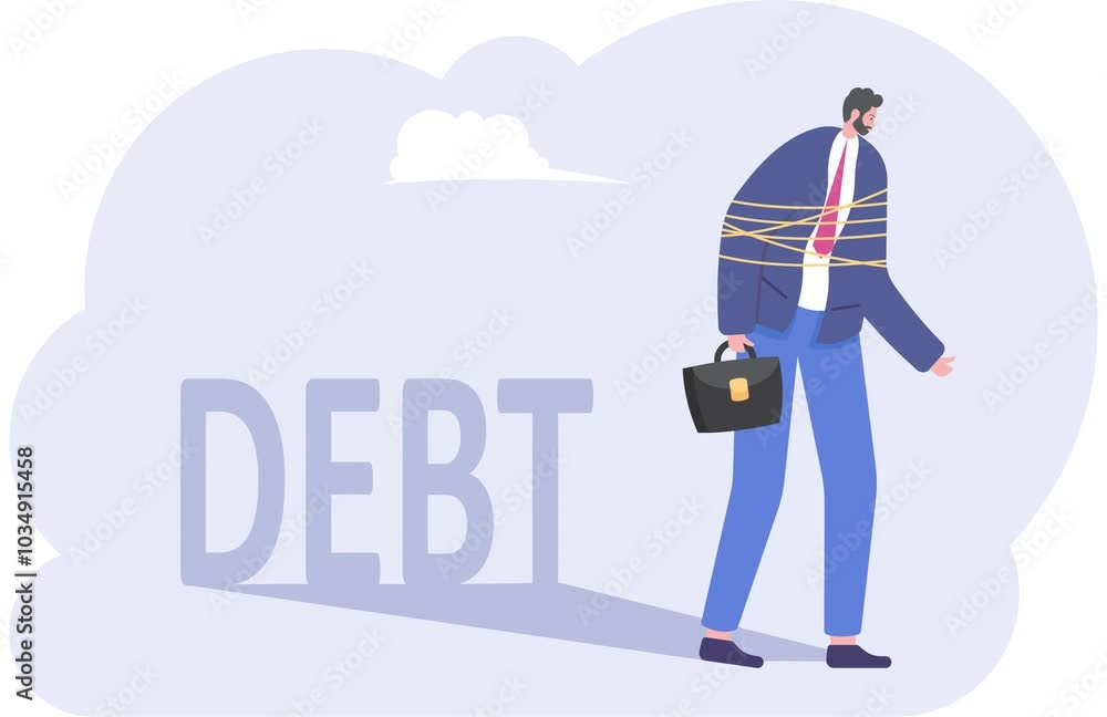 Businessman in debt burden, illustration vector cartoon
Businessman in debt burden, illustration vector cartoon