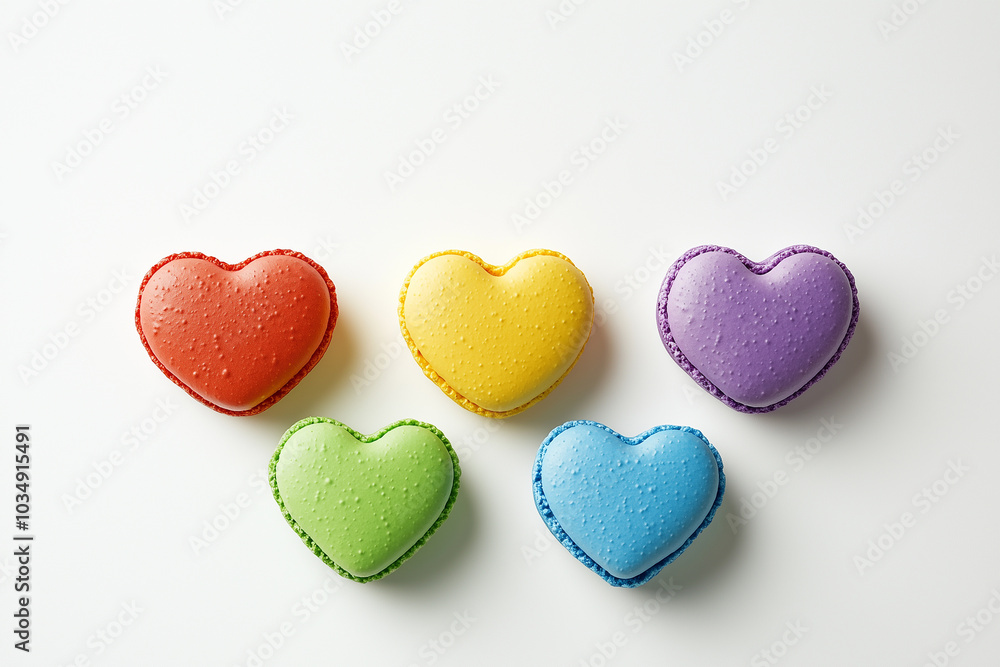 Fototapeta premium Colorful Heart-Shaped Macarons Display