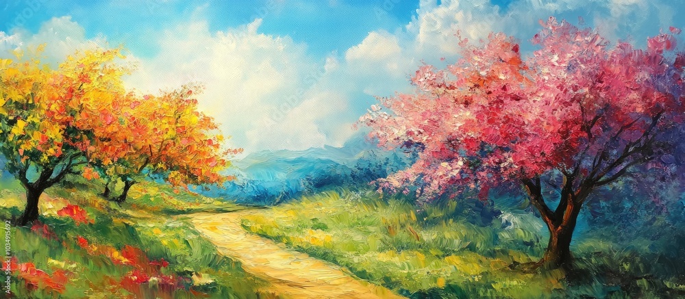 Colorful Spring Landscape In The Apples Garden Colorful Spring Landscape In The Apples Garden