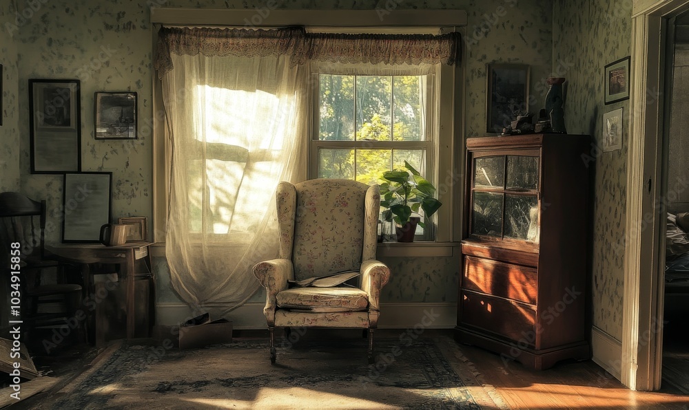 Sunlight streams through a window in a dusty, old room. Sunlight streams through a window in a dusty, old room.