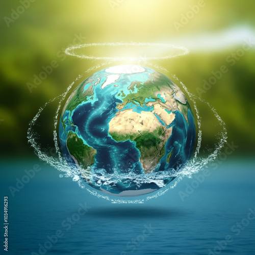 Glowing Earth in water, sym...