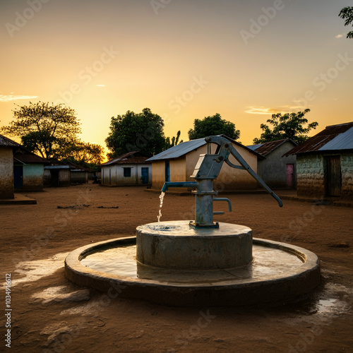 Outdoor well with a hand pu...