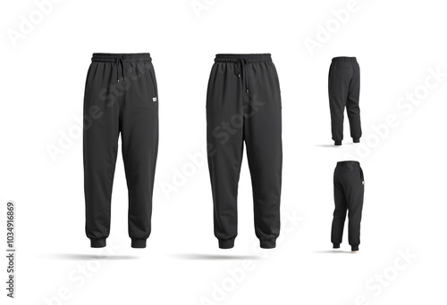 Blank black sport sweatpants mock up, different views. photo