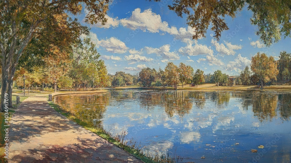 Fototapeta premium Sunny Day Reflections by the Riverfront