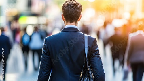 Businessman Walking in Busy City Street