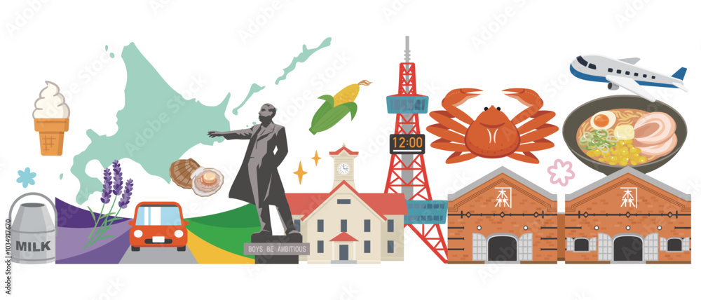 Obraz premium 北海道のイラストセット
