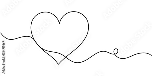 Heart. Abstract love symbol. Continuous line art drawing vector illustration, Hearts, Heart in continuous drawing lines. Continuous black line. The work of flat design. Symbol of love and tenderness