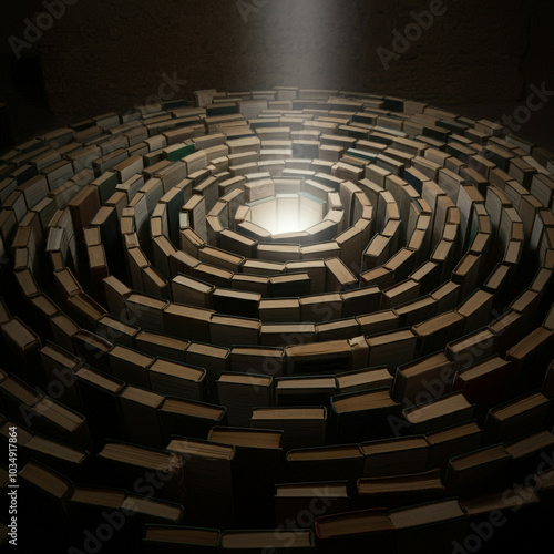 Circular maze with a light source, symbolizing enlightenment and finding a way through complexity