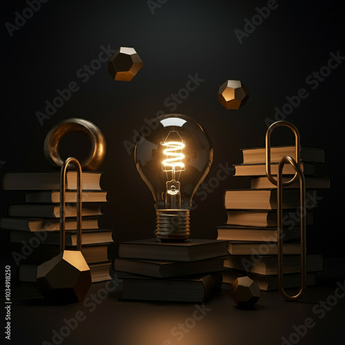 Lightbulb surrounded by geo...