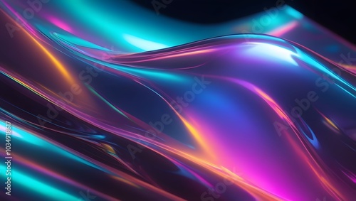 Holographic glass, wave, colorful background