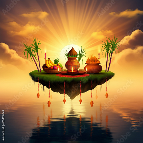 Sacred Chhath Puja scene on...