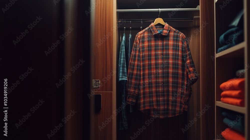 Fototapeta premium Cozy Closet with Colorful Shirts and Neat Organization
