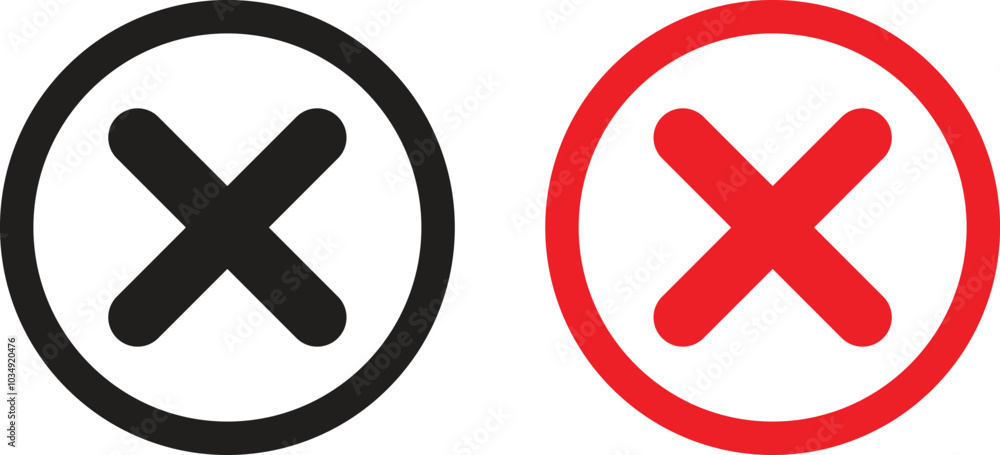 Black and red delete icon set . Close icon in black and red color. Remove icon . Cancel icon vector Black and red delete icon set . Close icon in black and red color. Remove icon . Cancel icon vector