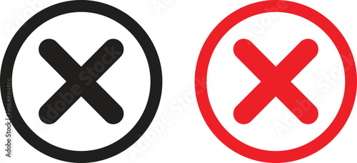 Black and red delete icon set . Close icon in black and red color. Remove icon . Cancel icon vector
