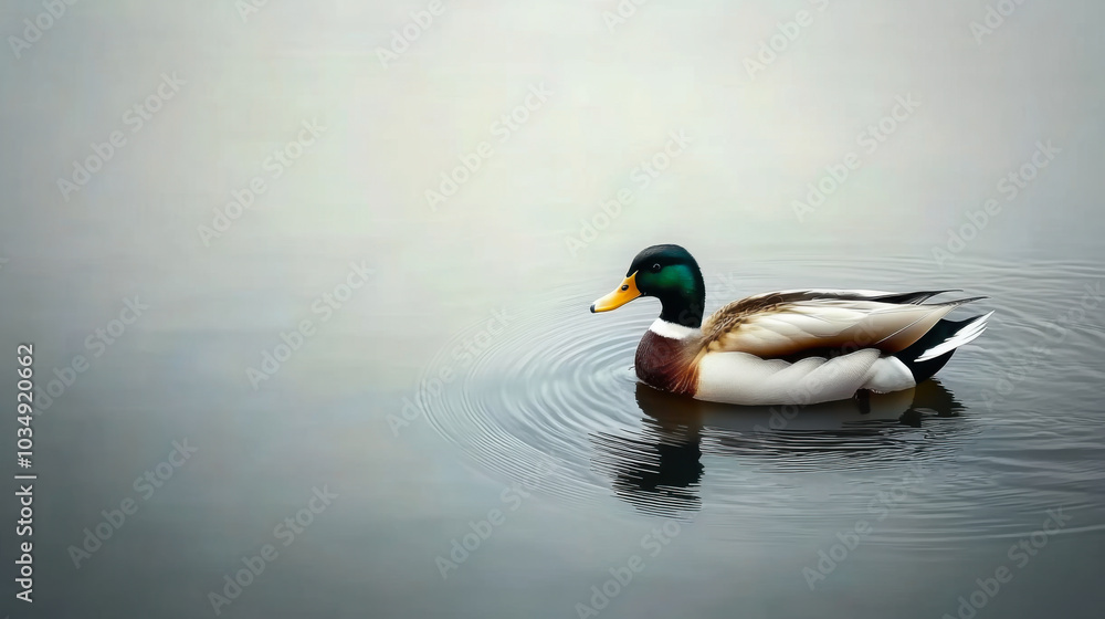Fototapeta premium Sleeping duck floating in the calm water