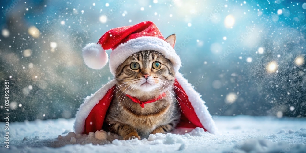 Adorable Cat in Santa Hat Playing in Snow - Holiday Cheer with Furry Friends, Winter Wonderland, Festive Spirit, Christmas Joy, Cute Pet Moments, Seasonal Fun Adorable Cat in Santa Hat Playing in Snow - Holiday Cheer with Furry Friends, Winter Wonderland, Festive Spirit, Christmas Joy, Cute Pet Moments, Seasonal Fun
