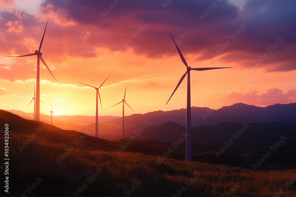 Stunning Sunset Over Wind Turbines Stunning Sunset Over Wind Turbines