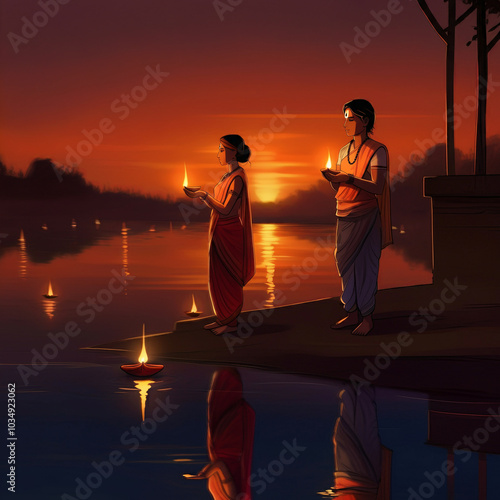 Serene scene at sunset show...
