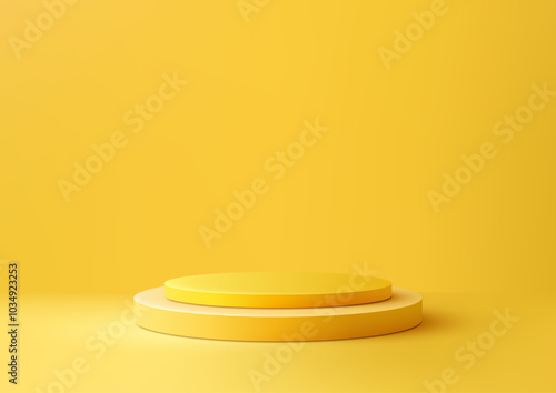 Vibrant Yellow Background with 3D Circular Platform for Product Display and Mockup in Minimalist Style