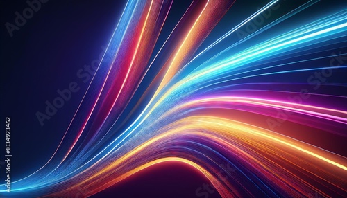 Abstract artwork with bright light trails in different colors creating a dynamic and futuristic design.