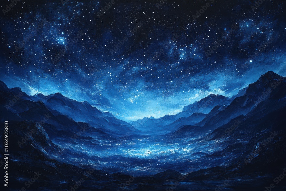 A stunning night sky over a tranquil valley, filled with twinkling stars and illuminated mountain silhouettes, creating a serene atmosphere. A stunning night sky over a tranquil valley, filled with twinkling stars and illuminated mountain silhouettes, creating a serene atmosphere.