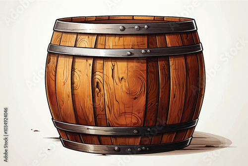 Set of wooden barrels isolated on white background