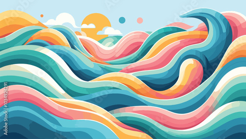 Flat style sea wave illustration with a combination of pastel colors