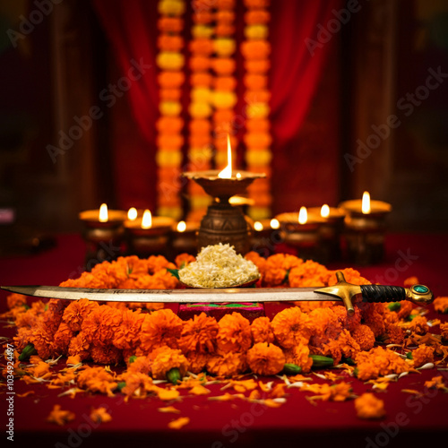 Decorated setup with marigo...