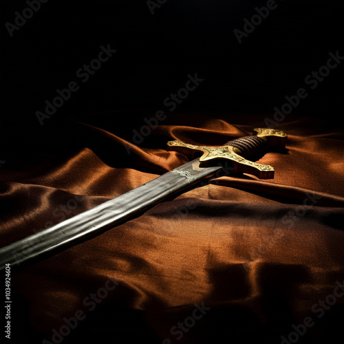 Ornate sword lying on a vel...