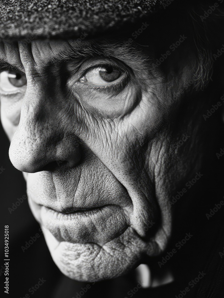 Close-Up Portrait of Elderly Man with Intense Expression Close-Up Portrait of Elderly Man with Intense Expression