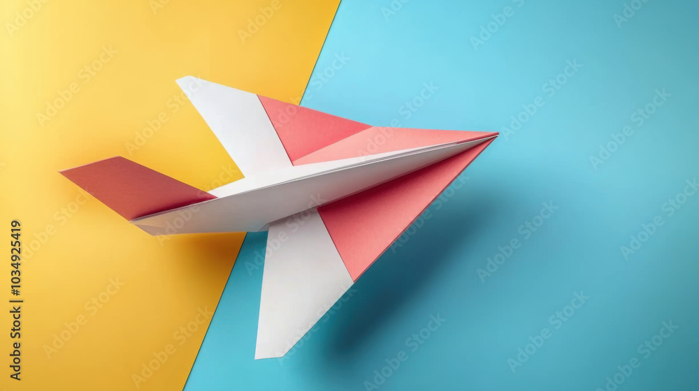 Naklejka premium stylish paper airplane on colorful geometric backgrounds