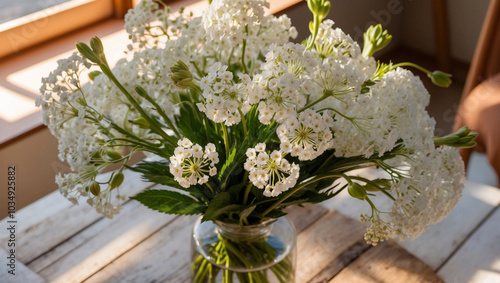 A bouquet of white flowers in the interior of the living room