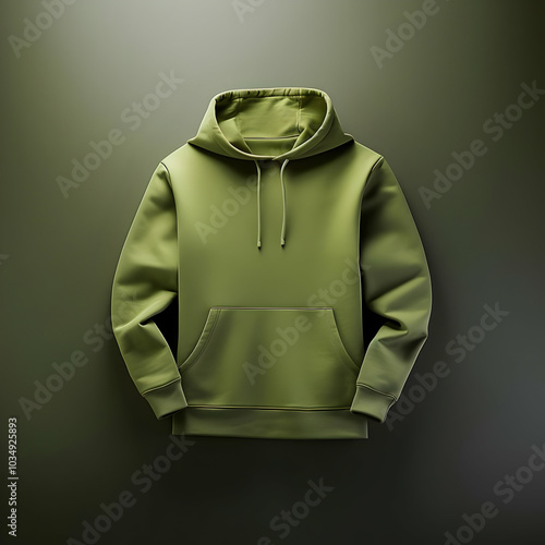 A green hoodie displayed against a monochromatic background for fashion illustration.