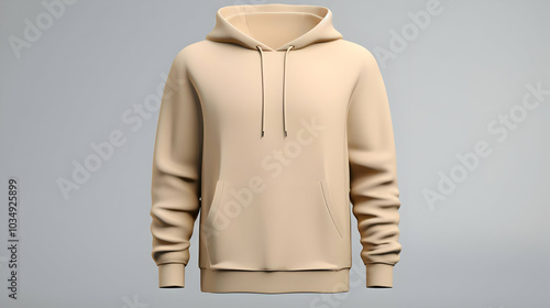 A beige hoodie displayed on a plain background, showcasing its design and style.