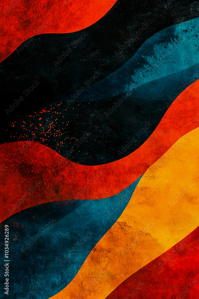 A vibrant color gradient with a grainy texture background featuring shades of orange, red, and blue.