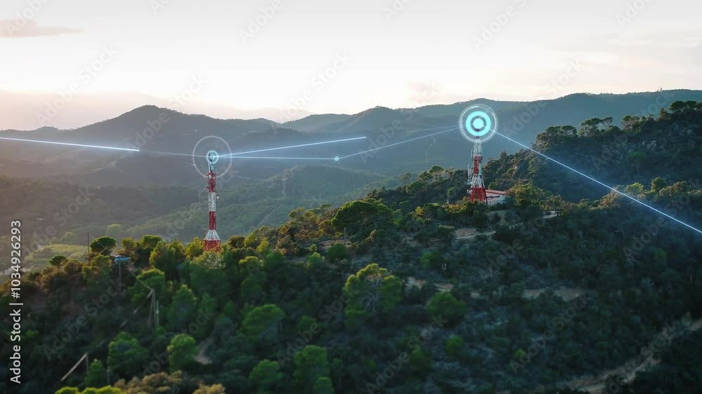 Telecommunication tower 5G 6G radio network smart antennas installed connected