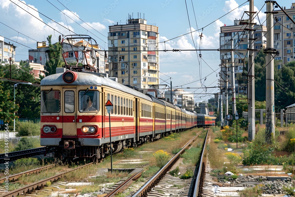 Vibrant Train Journey Through Urban Landscape Vibrant Train Journey Through Urban Landscape