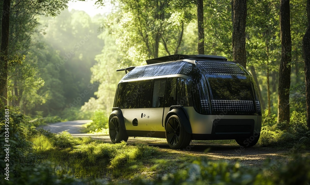 Modern van parked in a forest. Modern van parked in a forest.